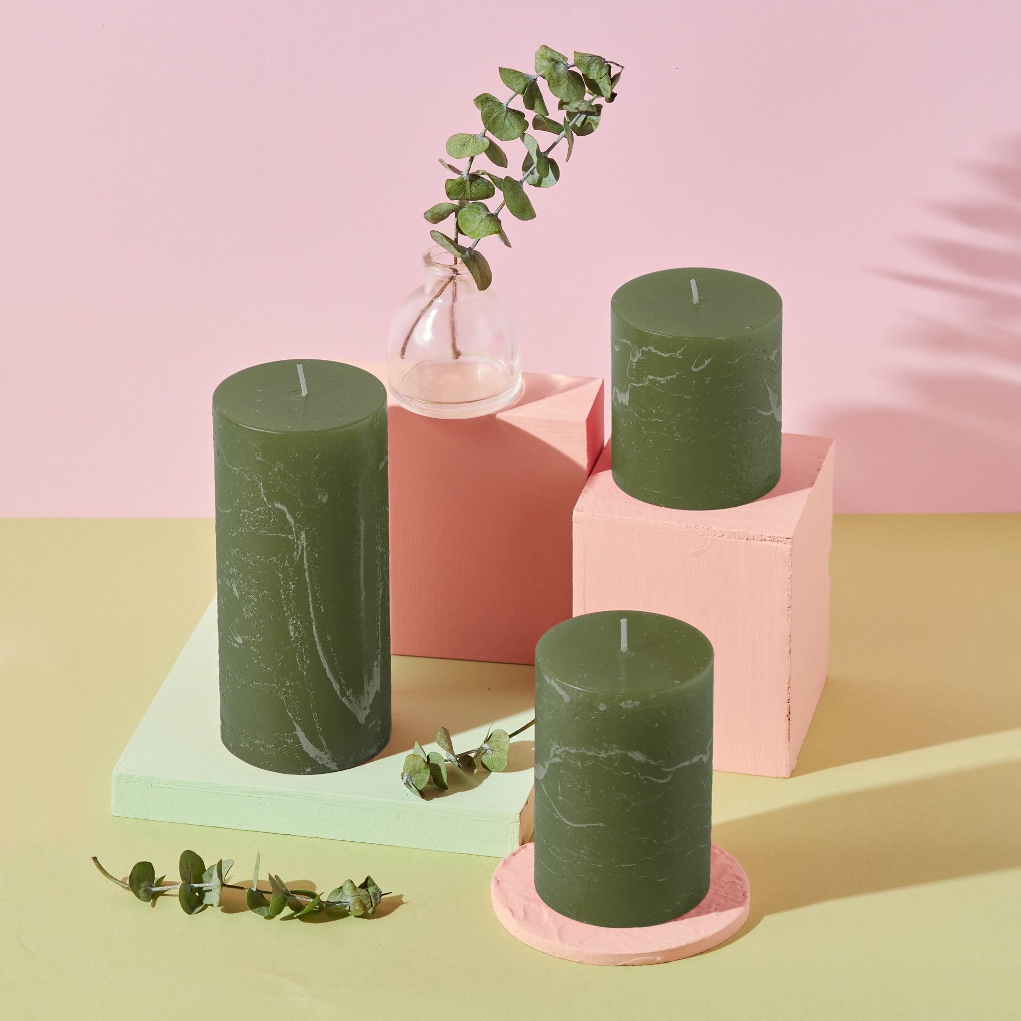 Dark Moss Green Unscented 3x6 Pillar Candles