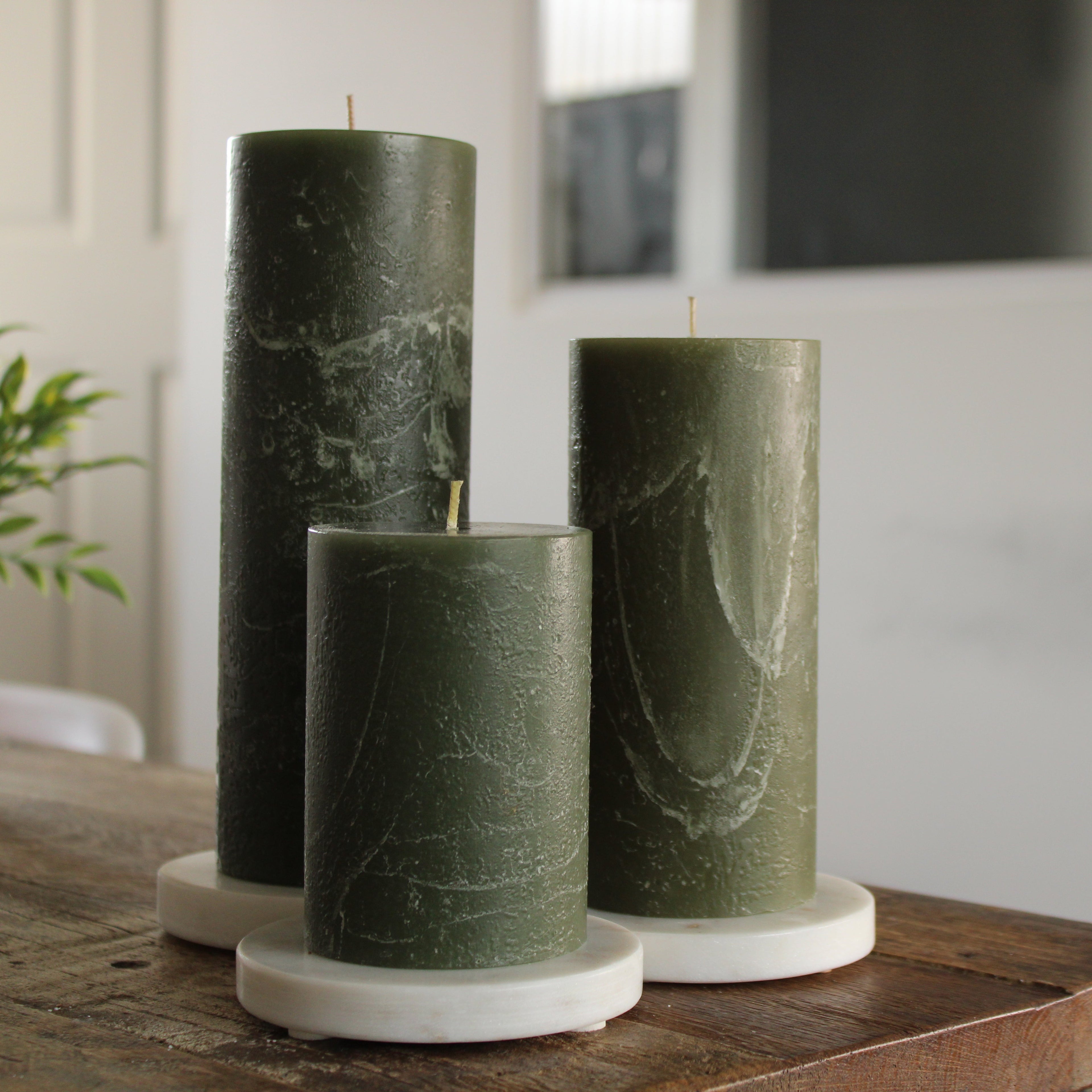 Dark Moss Green Unscented 3x6 Pillar Candles